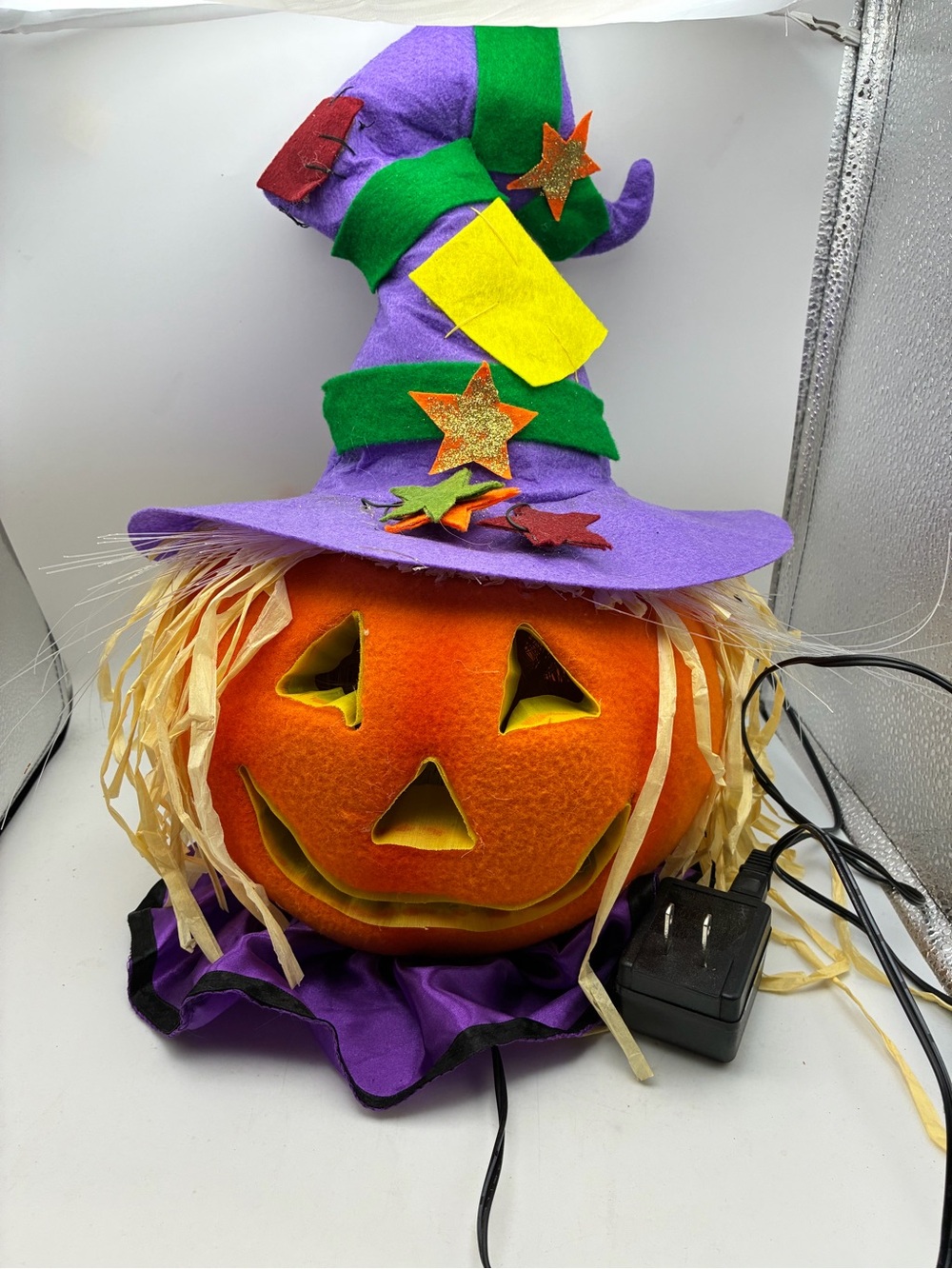 Celebrate It Gemmy Fiber Optic Scarecrow Pumpkin Halloween Light 15.75” w/ Box